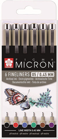 SAKURA PIGMA MICRON COLORES BASICOS FINELINER  0.45mm X 6